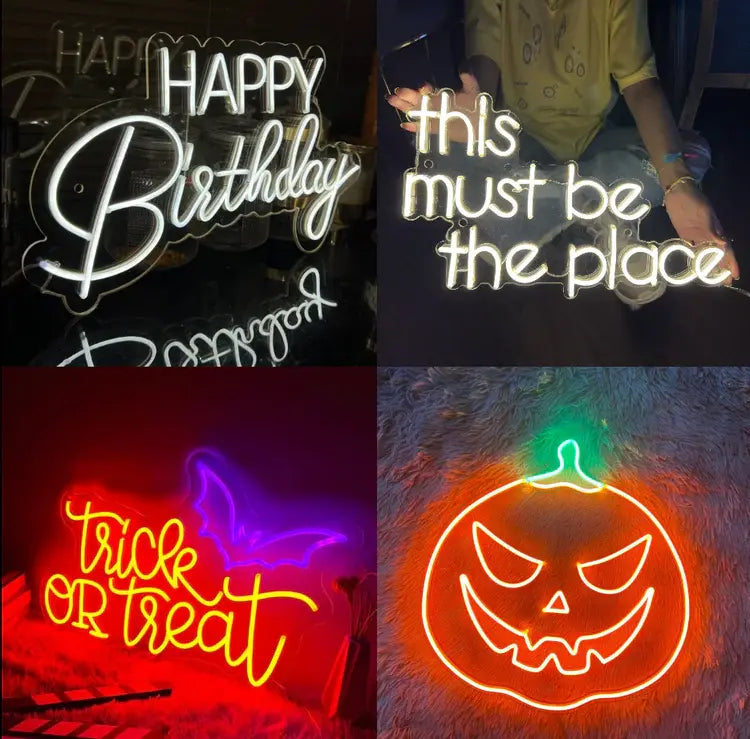 Collage of home decor neon signs