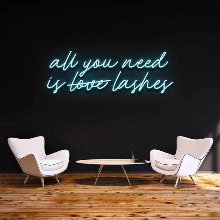 ''All you need is lashes'' - LED Neon Sign-Neonsigns-45 x 90 cm-Ice Blue-Neon Brothers